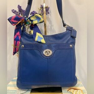 Coach Penelope Royal Blue Leather and Snake Embossed Crossbody Bag